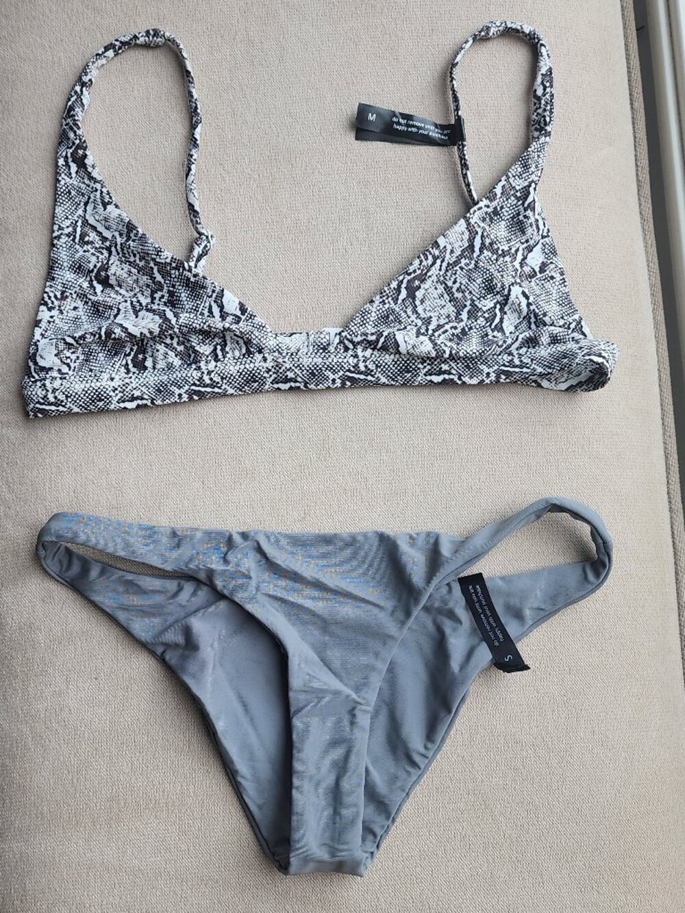 ARK Swimwear Snake Bralette M and Grey Cheeky Bottoms S NWT